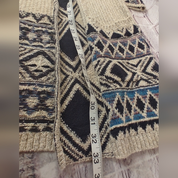 Lucky Brand Tribal Third Piece Cardigan M Open Knit Pockets Native Sweater - Picture 12 of 13